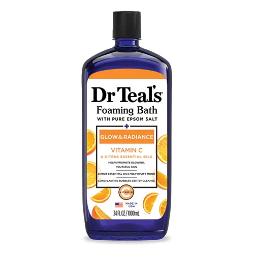 Dr Teal’s Foaming Bath, Glow & Radiance with Vitamin C & Citrus Essential Oils, 1000ml
